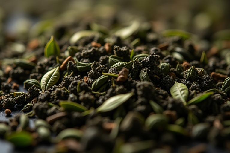 Közeli felvétel minőségi egész tealevelekről, jelezve a kiváló minőséget és a hatóanyagok megőrzését.